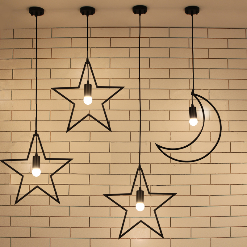 loft antique industrial moon star wrought iron metal e27 led pendant lights lamp cafe balcony hall bar children's room droplight