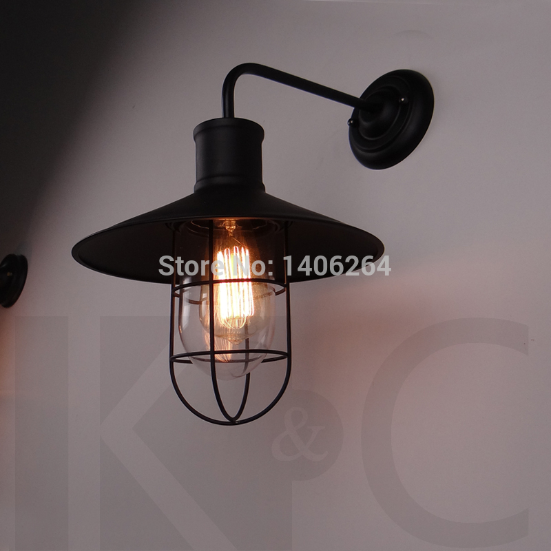 loft edison industrial black/white wrought iron glass wall lamp for restaurant cafe bar store hall club coffee shop decor