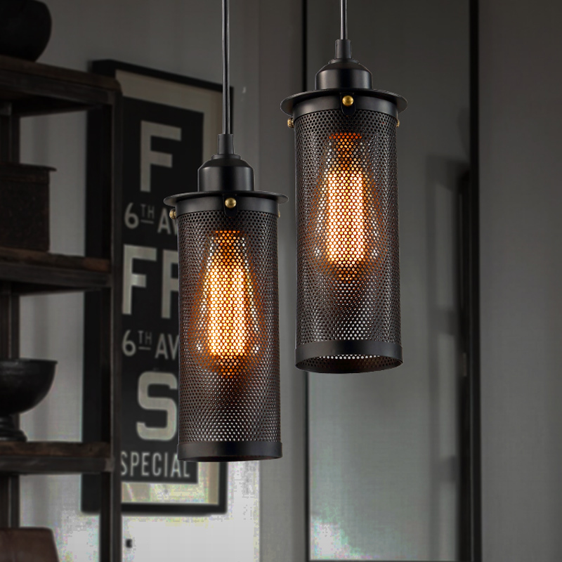 loft industrial edison vintage metal iron grid 1-light pendant lamp lights for cafe bar hall dining room restaurant droplight