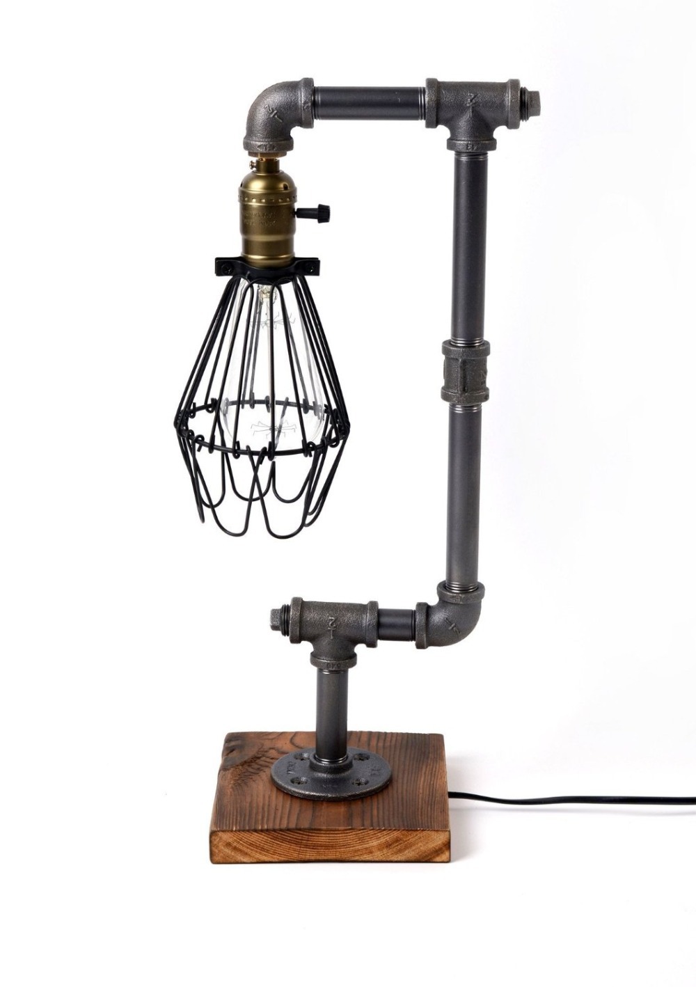 loft living designer lifestyle cage water pipe desk light table lamp led antique steel piping retro nostalgic cafe bar bedroom