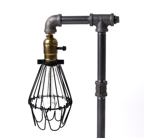 loft living designer lifestyle cage water pipe desk light table lamp led antique steel piping retro nostalgic cafe bar bedroom