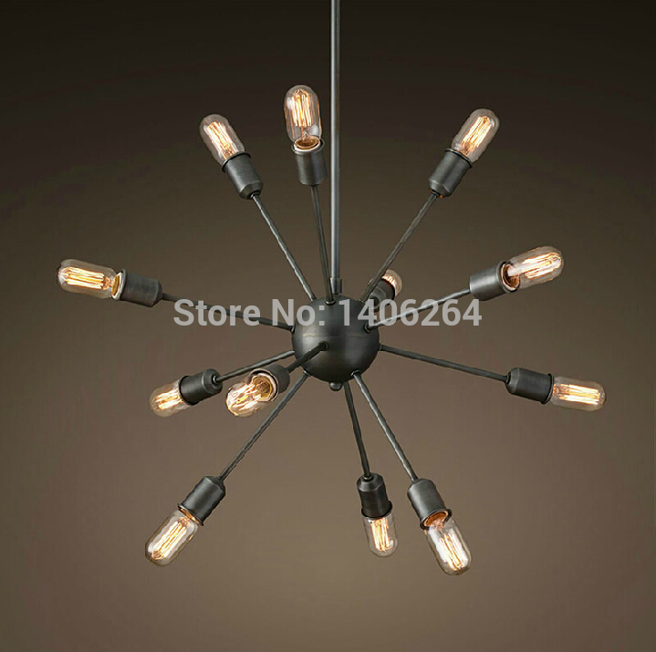 loft rural vintage industrial 12 head artificial satellite iron spider edison pendant lamps lights for hallway store club cafe