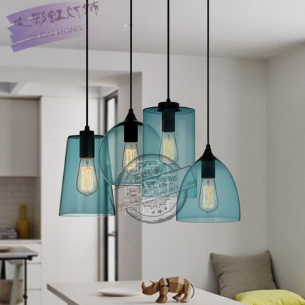 loft single head crystal blue clear glass coffee bar bedroom pendant lamp