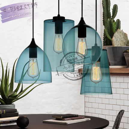 loft single head crystal blue clear glass coffee bar bedroom pendant lamp