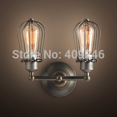 loft vintage industrial edison wall light bulb double cage metal light black with rust color