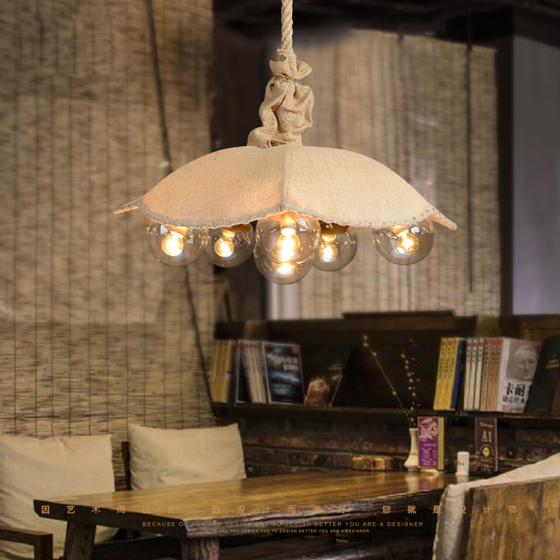 loft vintage industrial flax parachute glass edison pendant lamp lights antique e27 cloth pendant lighting for cafe club store