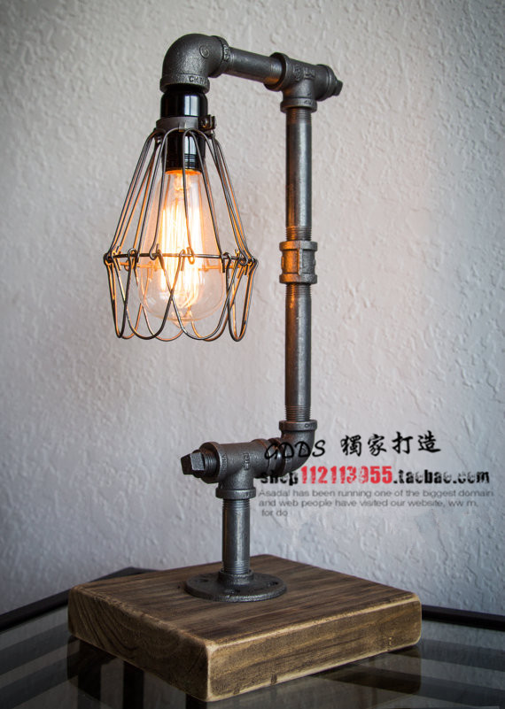 loft vintage retro industrial iron water pipe table light edison desk accent wood lamp cafe reading light bar