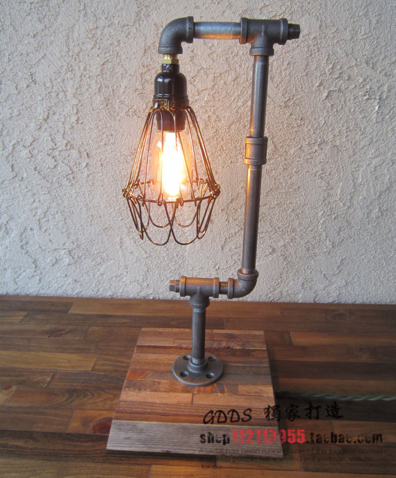 loft vintage retro industrial iron water pipe table light edison desk accent wood lamp cafe reading light bar