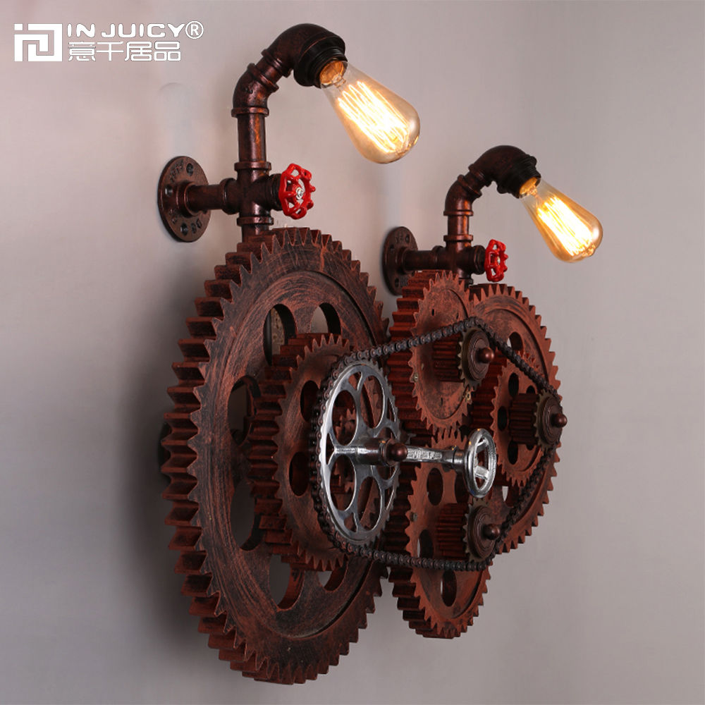 loft vintage wrought iron edison bulb gear chain wall lights fixture metal industrial retro wall lamp sconces for cafe bar decor