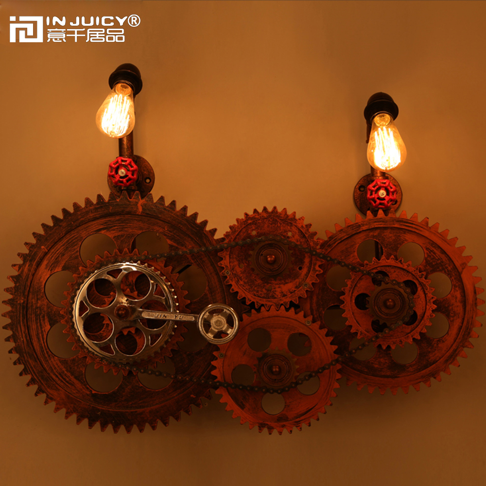 loft vintage wrought iron edison bulb gear chain wall lights fixture metal industrial retro wall lamp sconces for cafe bar decor