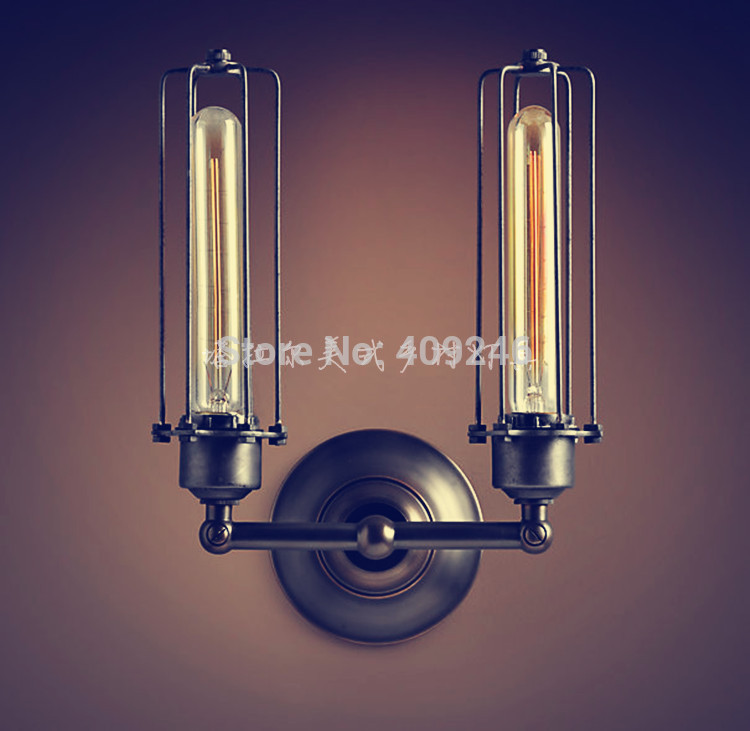 metal doulbe tube loft rare vintage industrial edison wall mirror lamp light black paint rusty ac110v or 220v