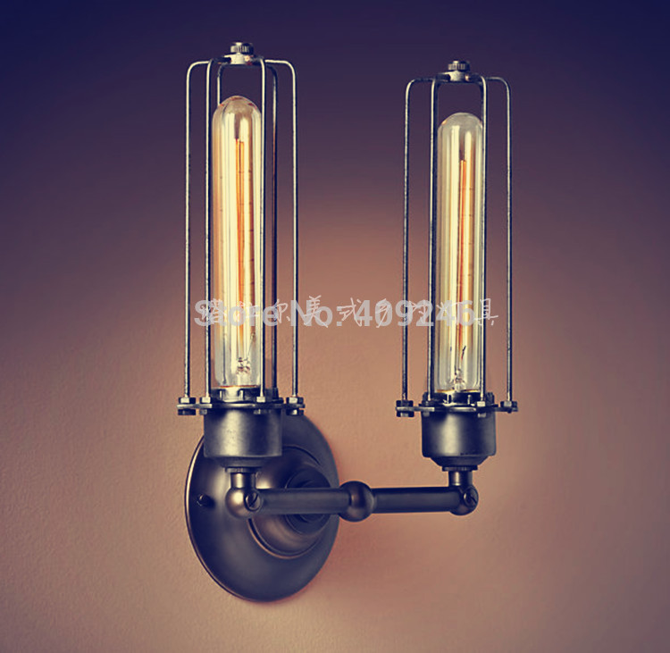 metal doulbe tube loft rare vintage industrial edison wall mirror lamp light black paint rusty ac110v or 220v