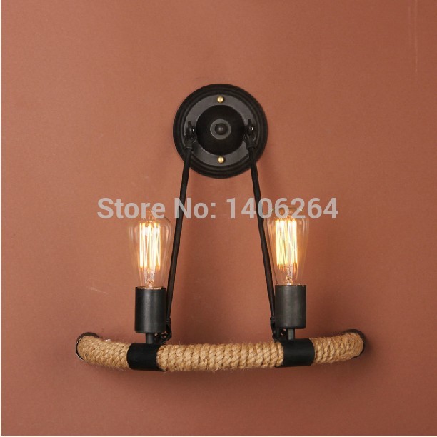 nordic loft edison american countryside industrial double iron hemp rope wall lamp for bar store hall club coffee shop decor