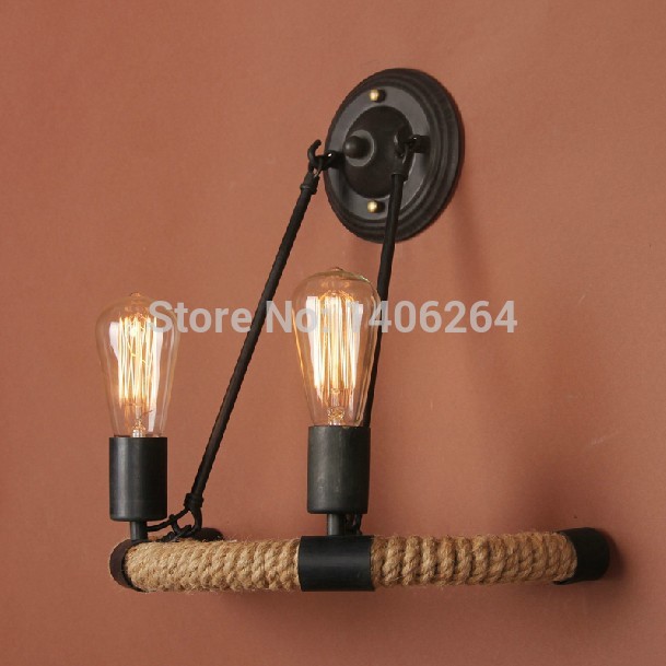 nordic loft edison american countryside industrial double iron hemp rope wall lamp for bar store hall club coffee shop decor