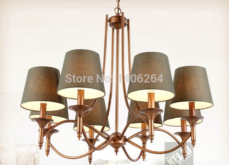 nordic style copper wrought iron led 8-light dark green cloth art chandelier cafe bar coffee shop store club