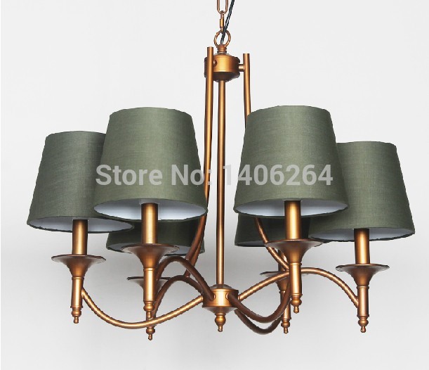 nordic style copper wrought iron led 8-light dark green cloth art chandelier cafe bar coffee shop store club