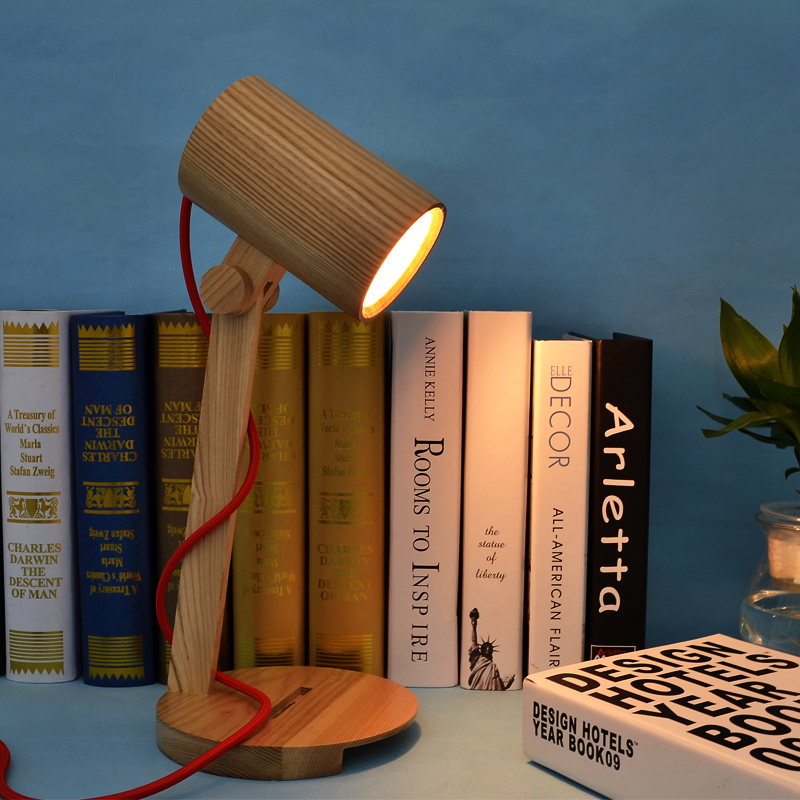 nordic vintage solid wood table lamp bedroom study decorated antique led desk lamp bedside light cafe bar store restaurant