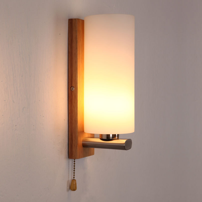 northern europe style wood&glass led wall light lamps for home lighting bedroom bedside cafe