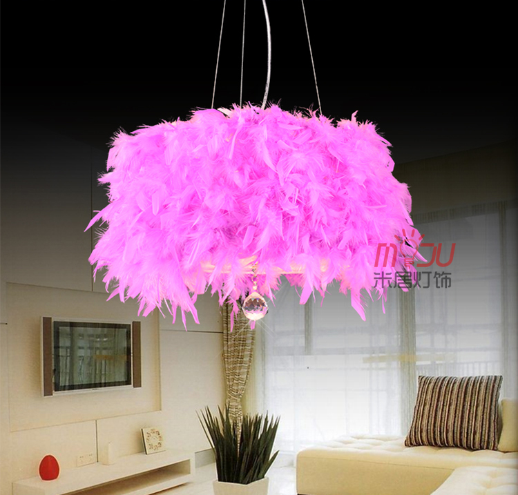 princess coloful feather crystal droplight beautiful romantic marriage pendant lamp for bedroom clothing store cafe bar dining