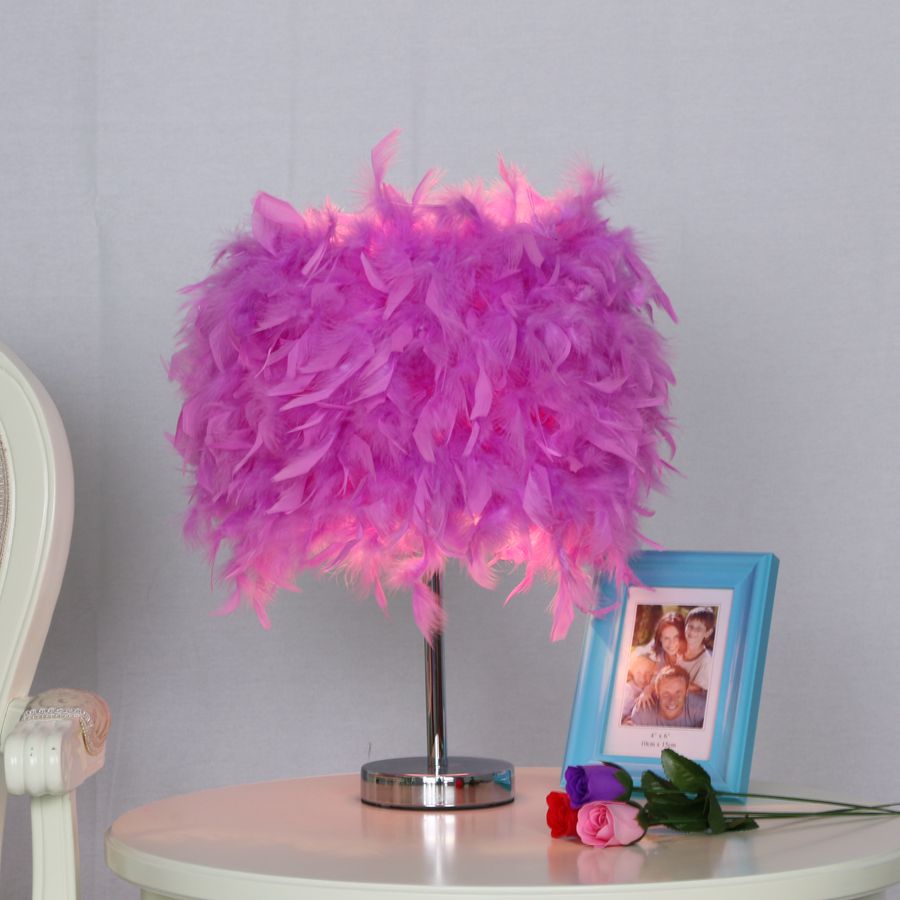 romantic colourful feather shade metal vintage antique elegant table lamp bedside desk light home bedroom reading lamp princess