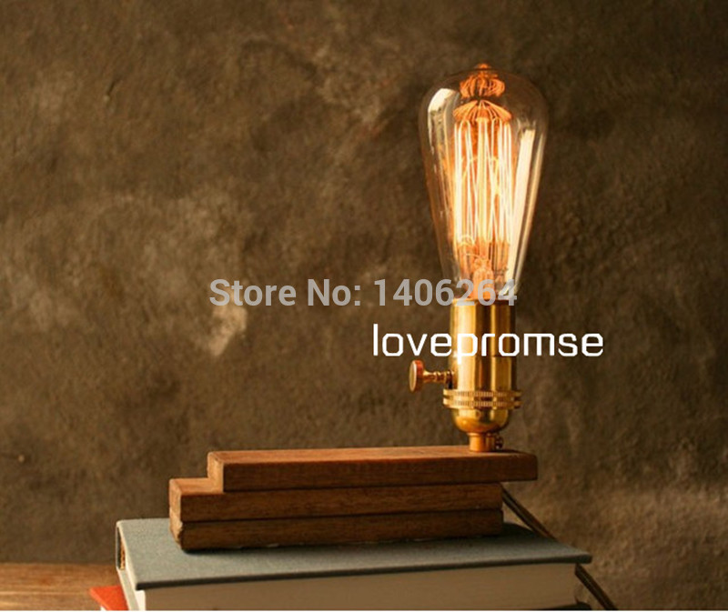 rotate 360 degrees edison retro style wooden decoration desk lamp table light cafe bar coffee shop bedside store shop club