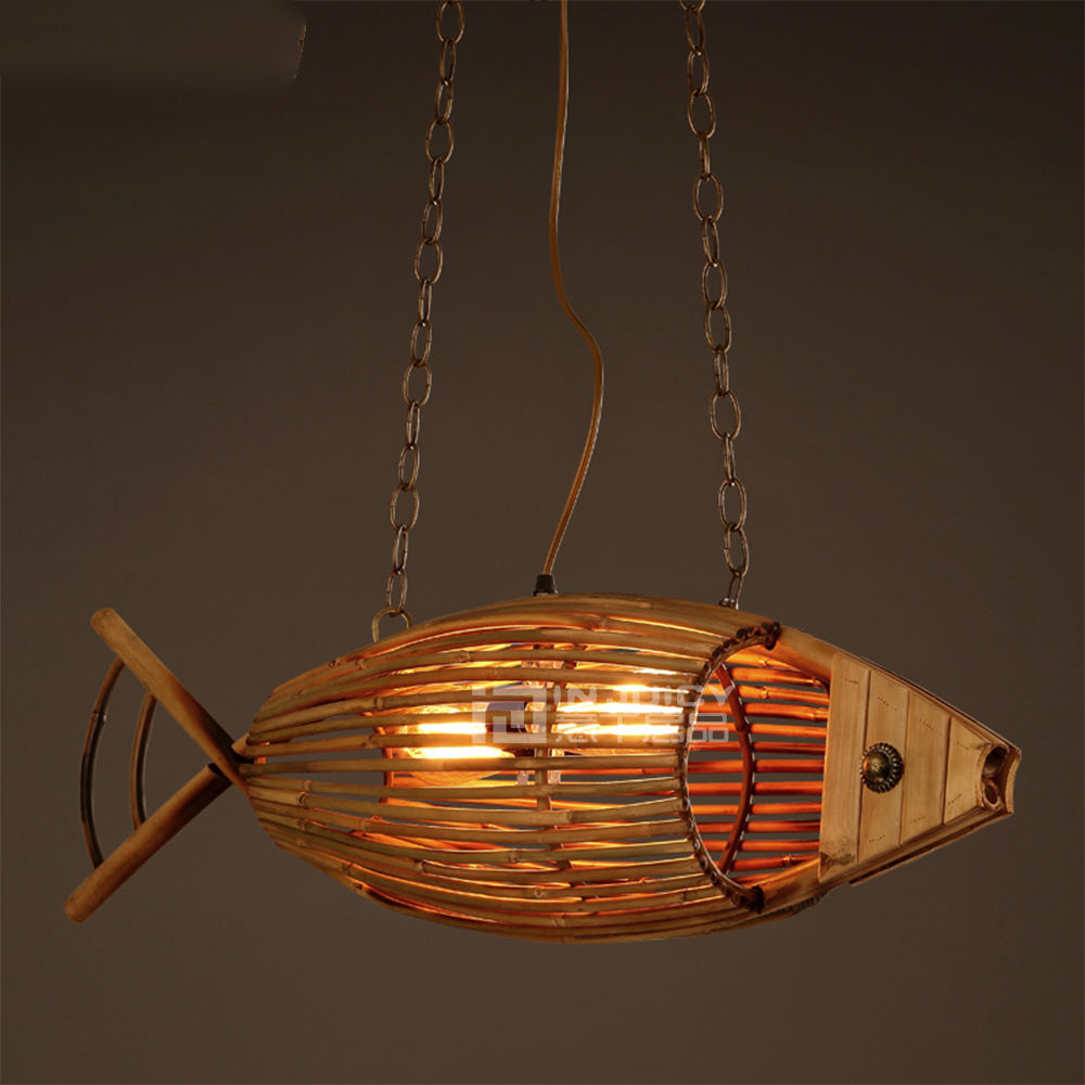 rural restaurant fish weave wood lamp ceiling light droplight night lighting decor loft corridor cafe bar store