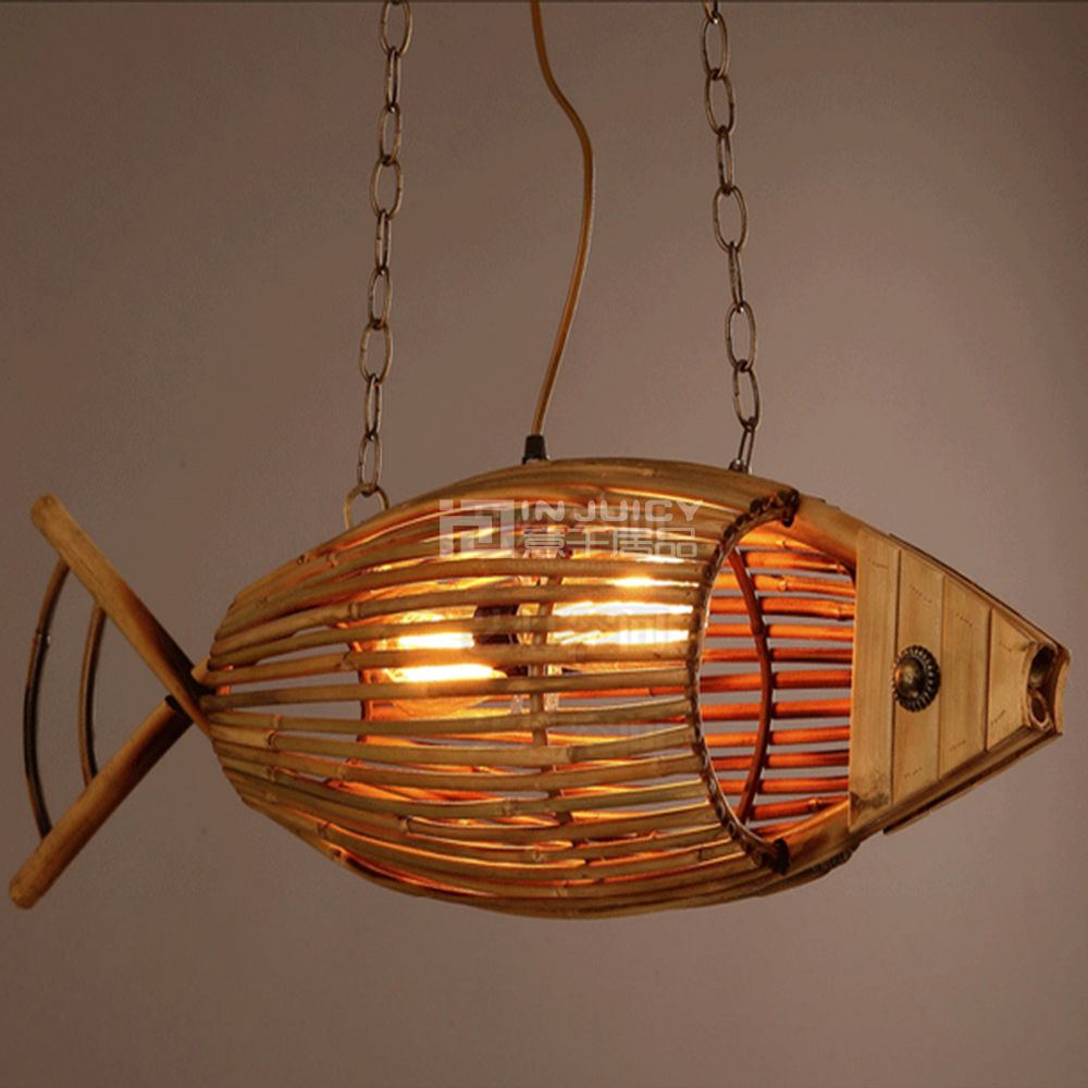 rural restaurant fish weave wood lamp ceiling light droplight night lighting decor loft corridor cafe bar store