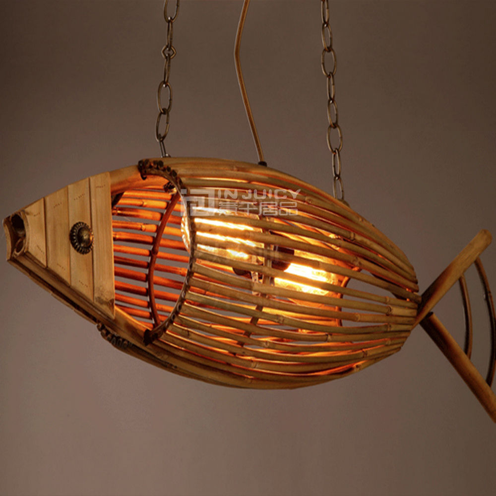 rural restaurant fish weave wood lamp ceiling light droplight night lighting decor loft corridor cafe bar store