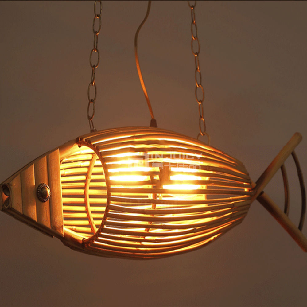 rural restaurant fish weave wood lamp ceiling light droplight night lighting decor loft corridor cafe bar store