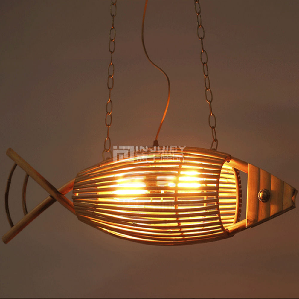 rural restaurant fish weave wood lamp ceiling light droplight night lighting decor loft corridor cafe bar store