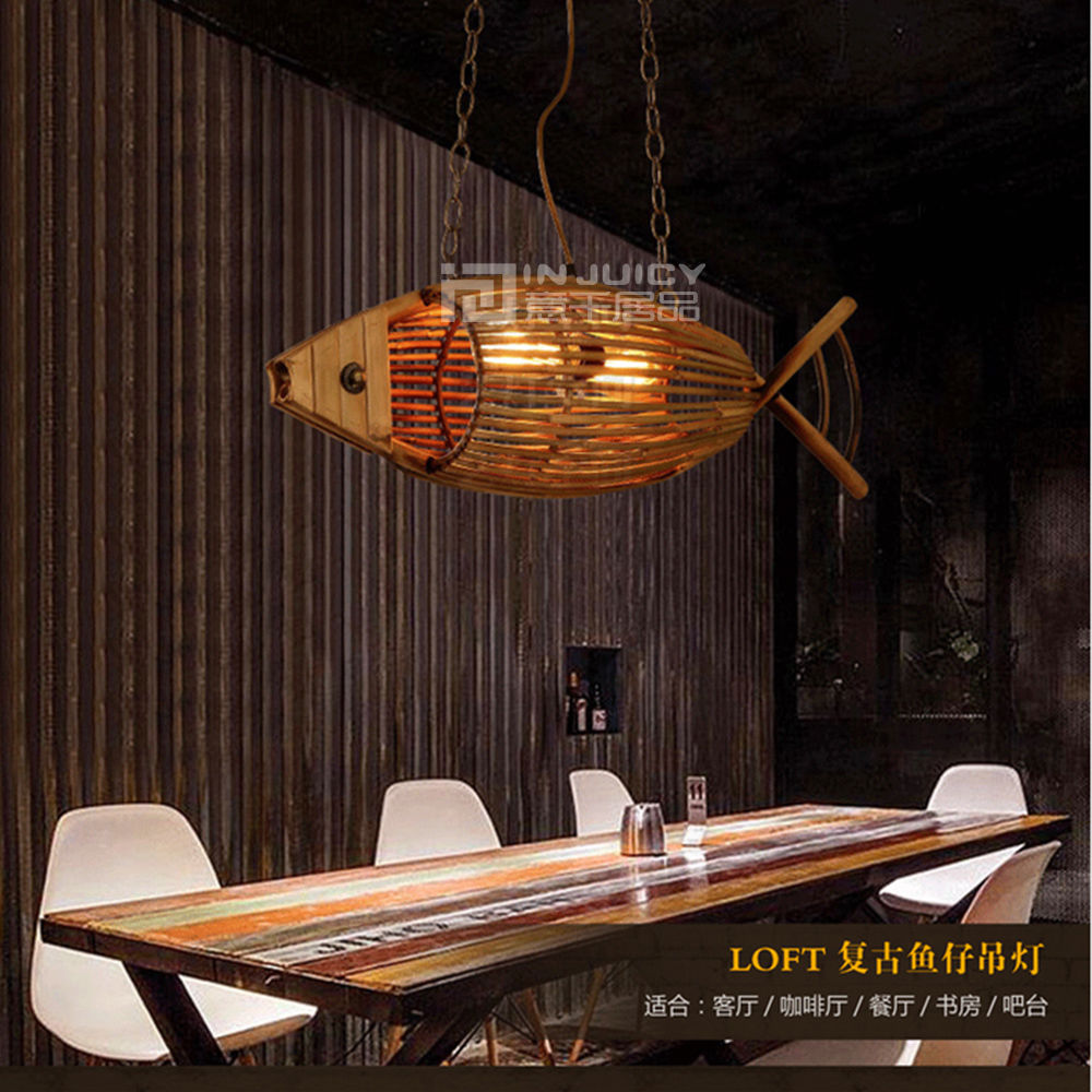 rural restaurant fish weave wood lamp ceiling light droplight night lighting decor loft corridor cafe bar store