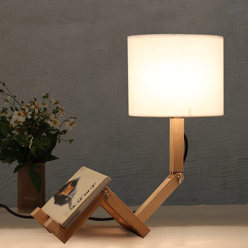 simple loft robot fold industrial table light edison desk wood man lamp cafe club coffeshop bedroom beside reading lamp