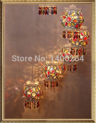 southeast asia luxury k9 crystal droplight 8-light colorfull pendant ceiling lamp cafe bar coffee shop store club