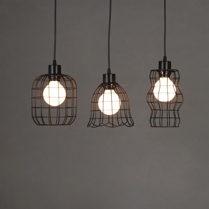 vintage industrial loft edison cages led metal wrought iron pendant lights fixtures dining room gallery pendant hanging lamps