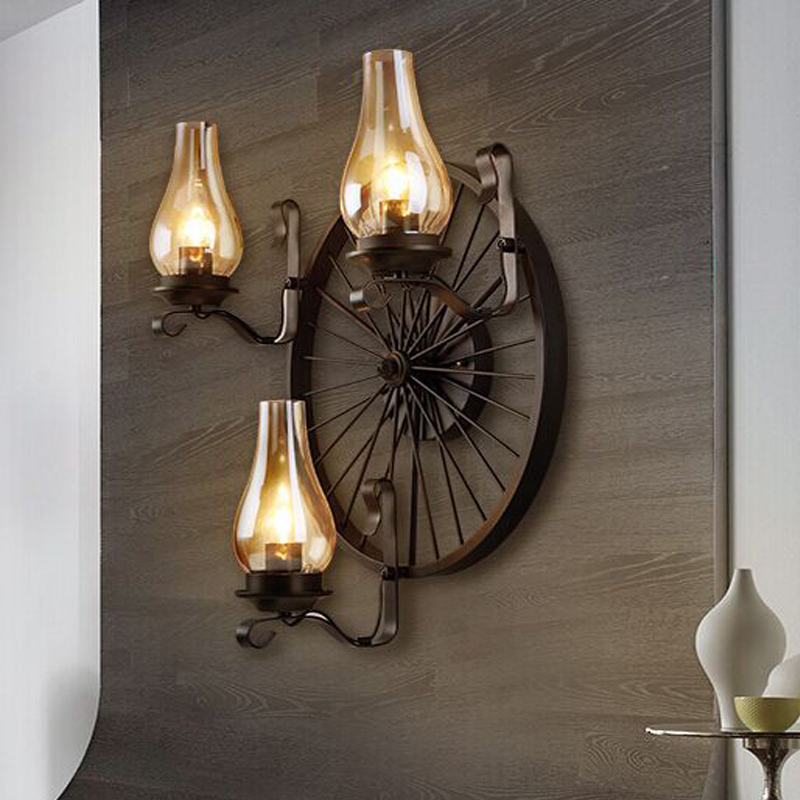 vintage style industrial edison bulb carriage wheel wall lamp coffee bar bedroom lighting