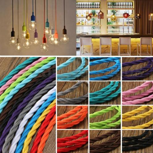 10 meters fabric cable cord for vintage pendant light 110/220v decoration lamp cables gold knitted cloth twisted electrical wire