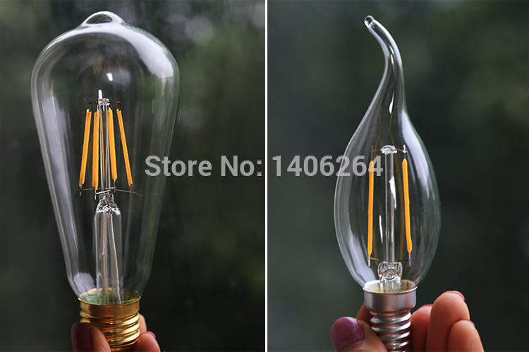 10pcs 2w/4w led pull tail bulb edison filament crystal bulb e14 cafe bar coffee shop store club