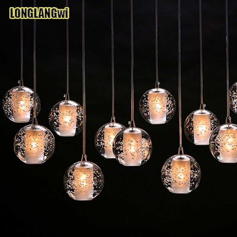 18 light modern led crystal pendant lights fixtures for dining room magic ball loft stair light meteor shower rain pendant lamp