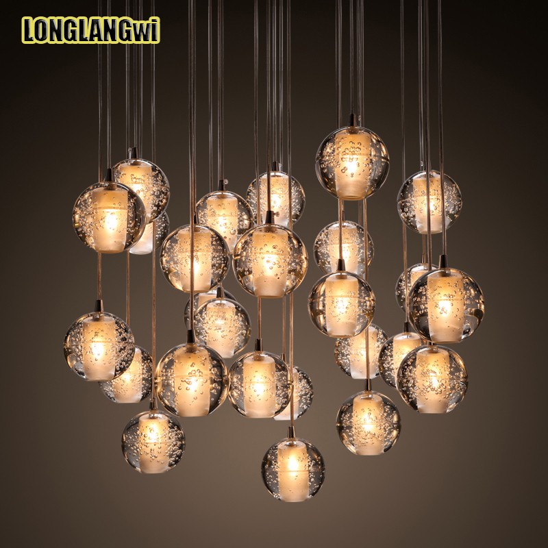 18 light modern led crystal pendant lights fixtures for dining room magic ball loft stair light meteor shower rain pendant lamp