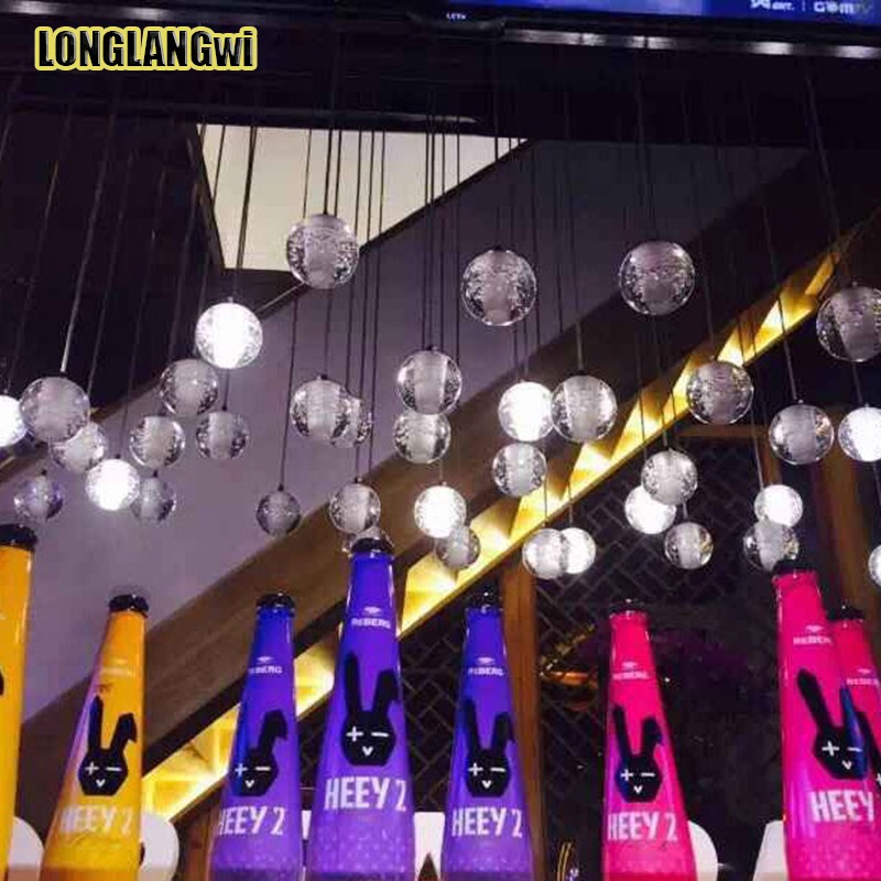 18 light modern led crystal pendant lights fixtures for dining room magic ball loft stair light meteor shower rain pendant lamp