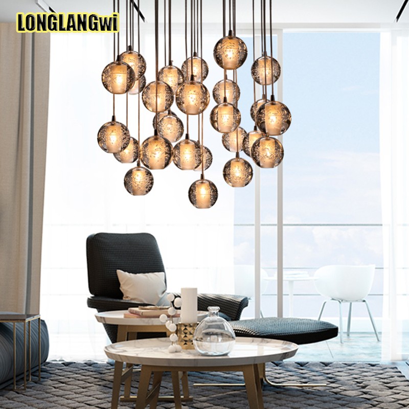 18 light modern led crystal pendant lights fixtures for dining room magic ball loft stair light meteor shower rain pendant lamp