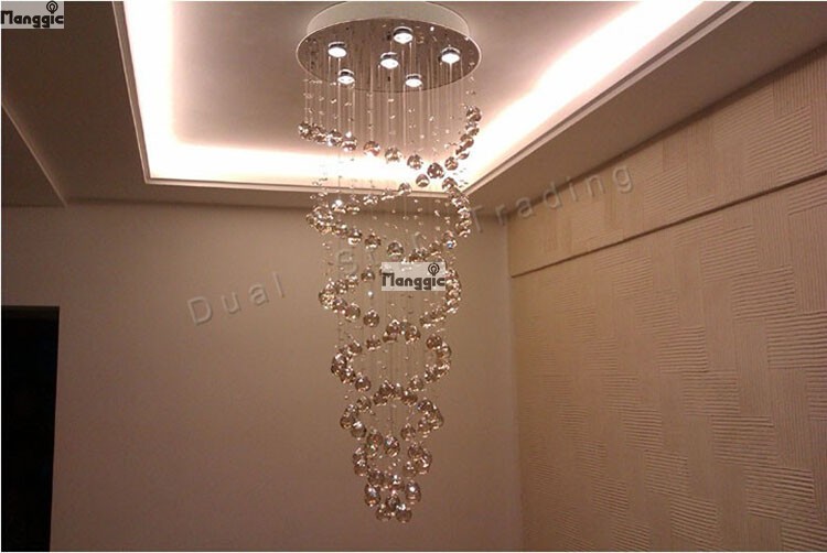 2014 top s double spiral flush mount living room lights home decoration hang pendant crystal chandelier dia500*h1800mm