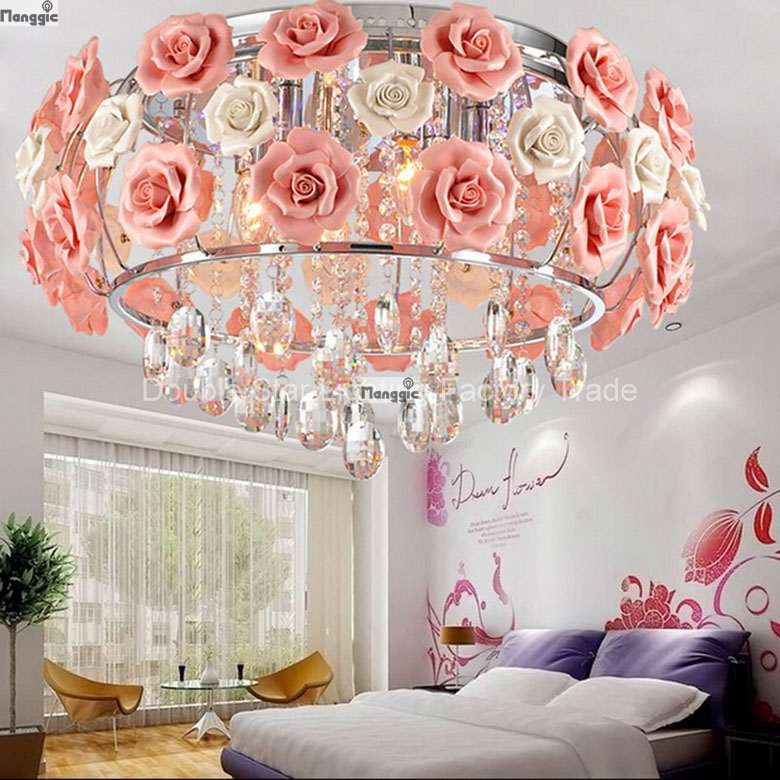 2016 korean garden minimalist led crystal chandelier hanging ceramic roses bedroom, living room lamps