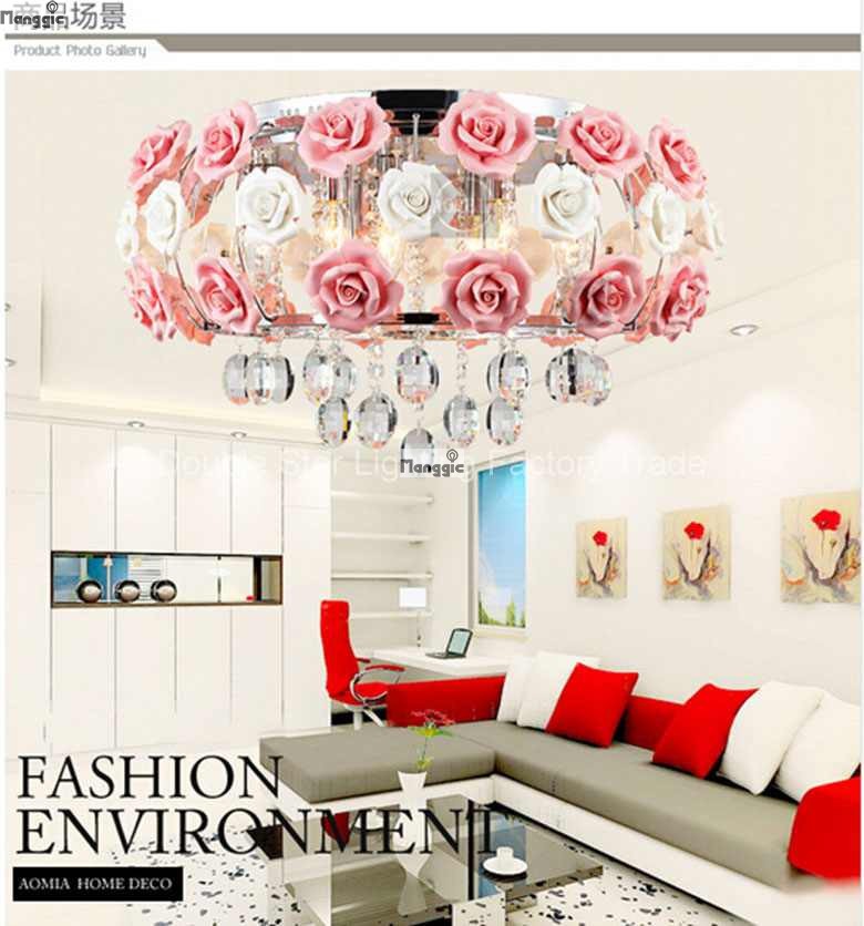 2016 korean garden minimalist led crystal chandelier hanging ceramic roses bedroom, living room lamps