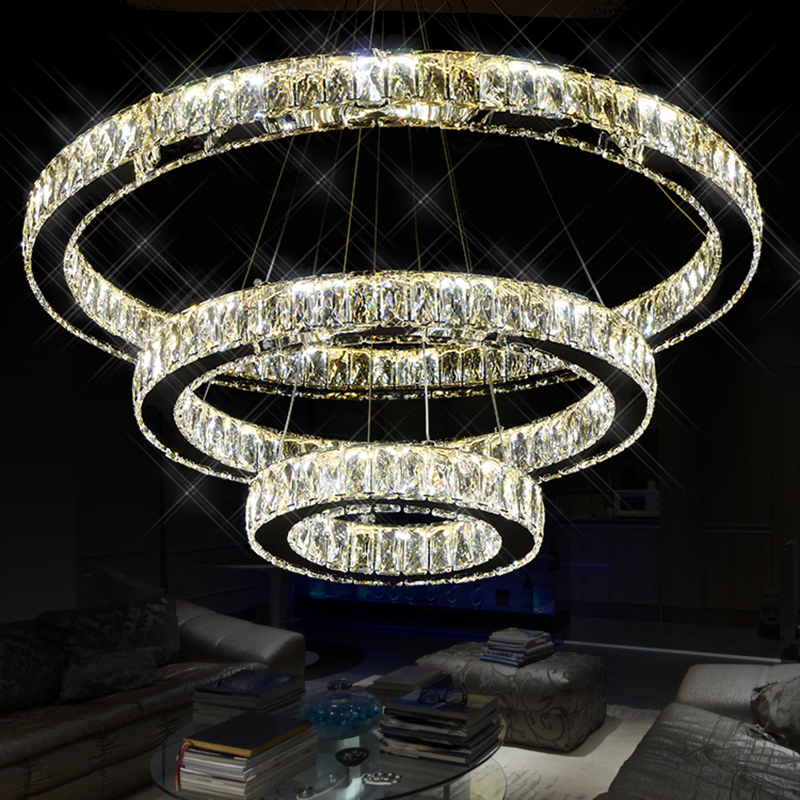 3 rings luxury rings led chandeliers light lustres de cristal for living room dia70+50+30cm modern crystal stair lamp