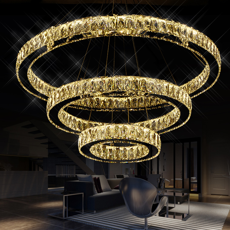 3 rings luxury rings led chandeliers light lustres de cristal for living room dia70+50+30cm modern crystal stair lamp