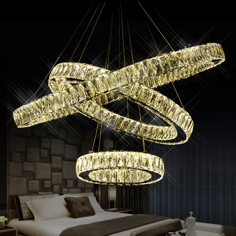 3 rings luxury rings led chandeliers light lustres de cristal for living room dia70+50+30cm modern crystal stair lamp