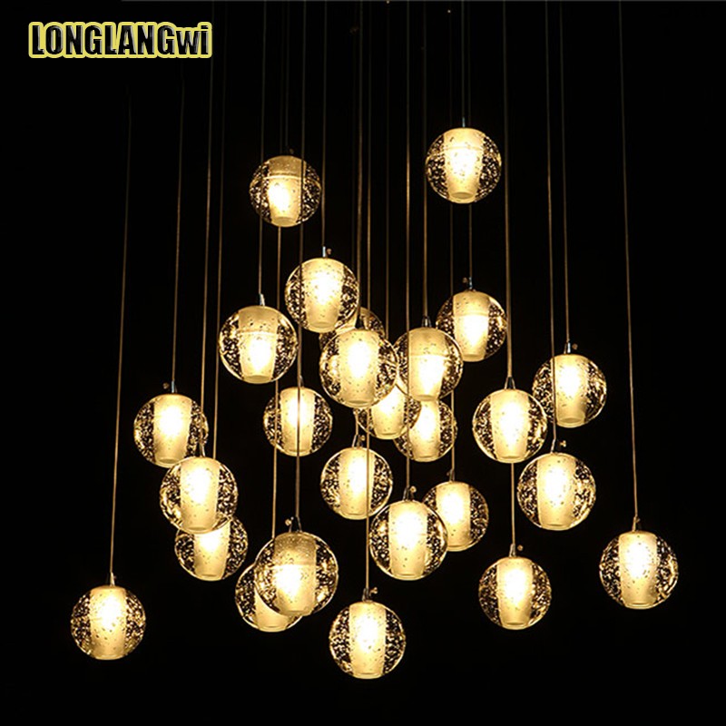 30 light modern led crystal pendant lights fixtures for dining room magic ball loft stair light meteor shower rain pendant lamp