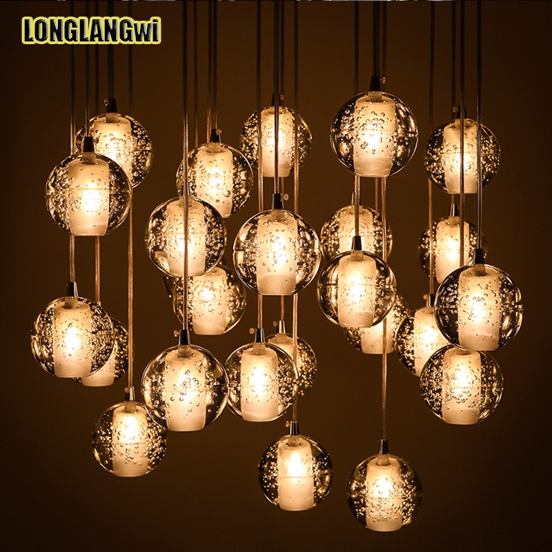 30 light modern led crystal pendant lights fixtures for dining room magic ball loft stair light meteor shower rain pendant lamp