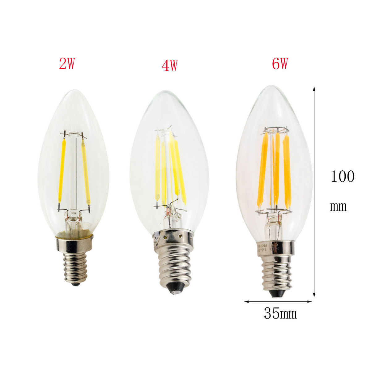 4pcs high lumen dimmable c35 e14 led filament candle bulb retro edison led e14 clear lamp 2w/4w/6w 220v cold/warm white